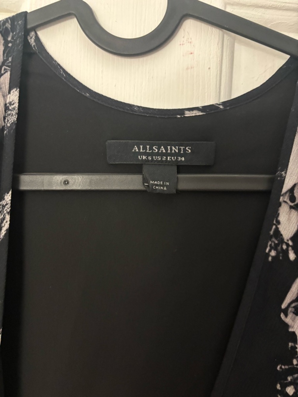 AllSaints Black and White Floral Faux Wrap Mini Dress - Picture 4 of 8